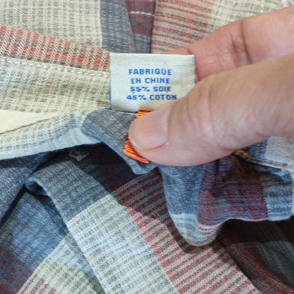 Tommy Bahama Shirt Large Collard Plaid Silk Blend Two Pockets w/Buttons Sailfish - Picture 9 of 14
